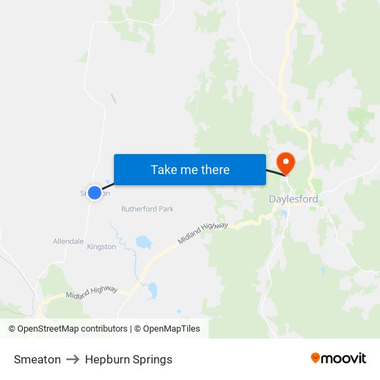 Smeaton to Hepburn Springs map