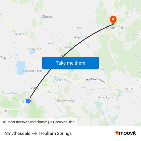 Smythesdale to Hepburn Springs map