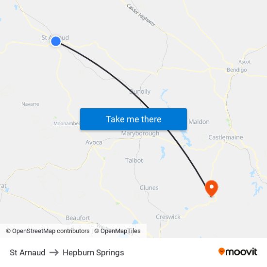 St Arnaud to Hepburn Springs map