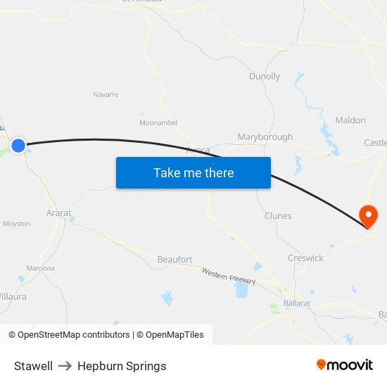 Stawell to Hepburn Springs map