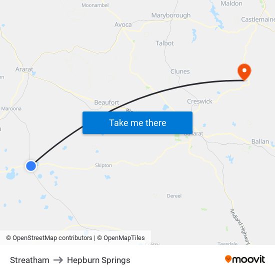 Streatham to Hepburn Springs map