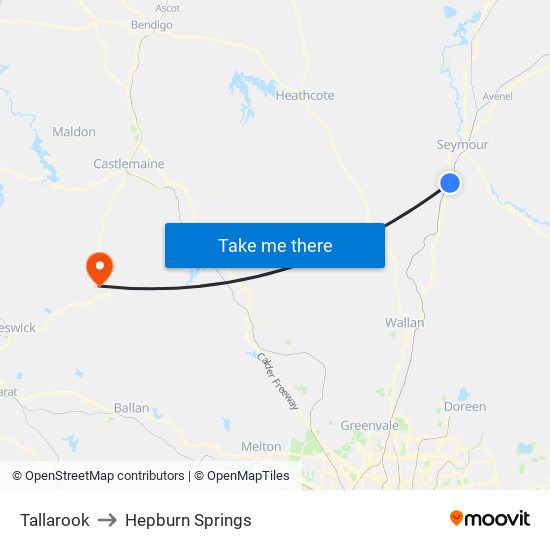 Tallarook to Hepburn Springs map