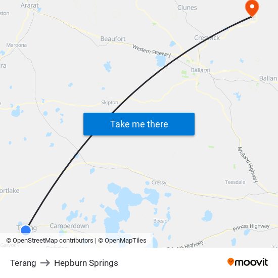 Terang to Hepburn Springs map