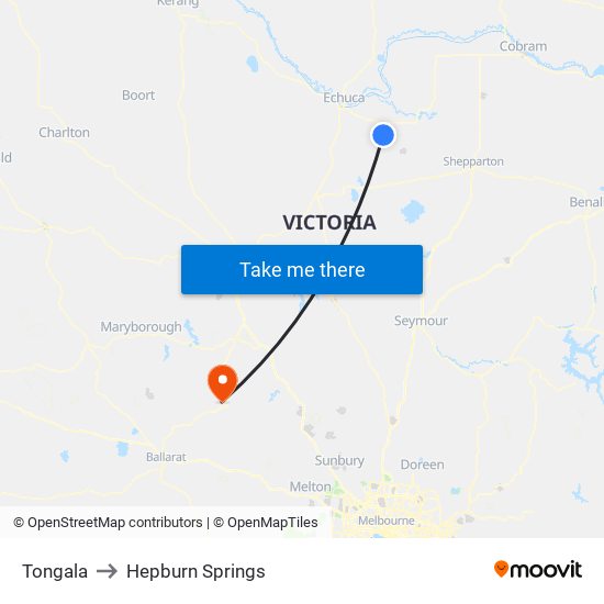 Tongala to Hepburn Springs map