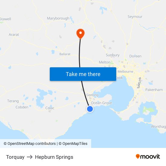 Torquay to Hepburn Springs map