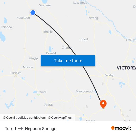 Turriff to Hepburn Springs map