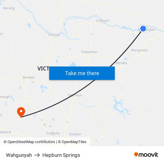 Wahgunyah to Hepburn Springs map