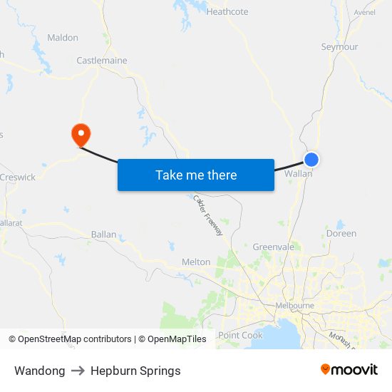 Wandong to Hepburn Springs map