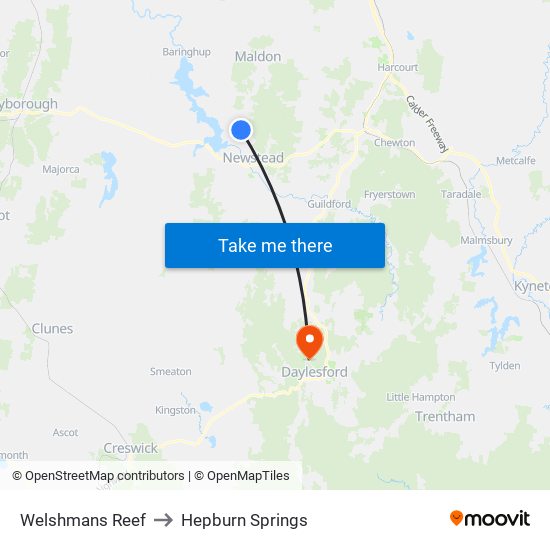 Welshmans Reef to Hepburn Springs map