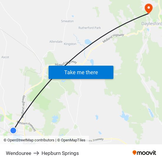 Wendouree to Hepburn Springs map