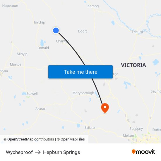 Wycheproof to Hepburn Springs map