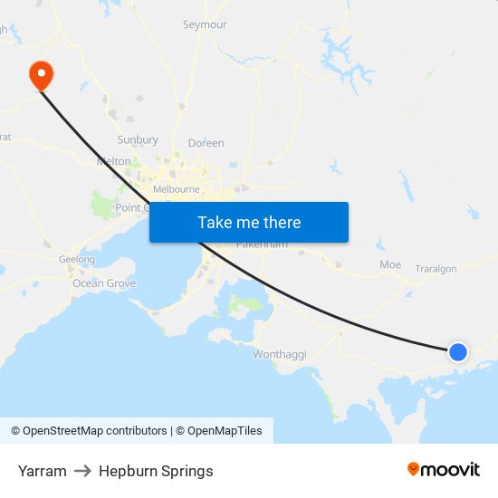 Yarram to Hepburn Springs map