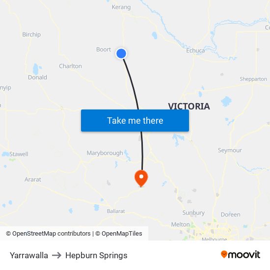 Yarrawalla to Hepburn Springs map