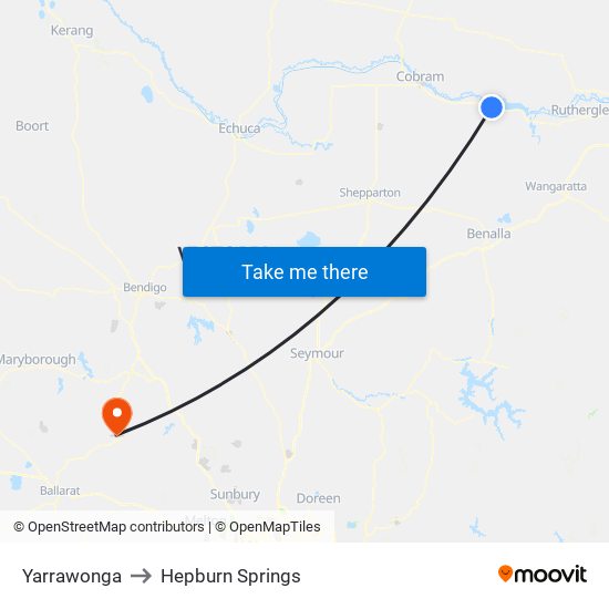 Yarrawonga to Hepburn Springs map