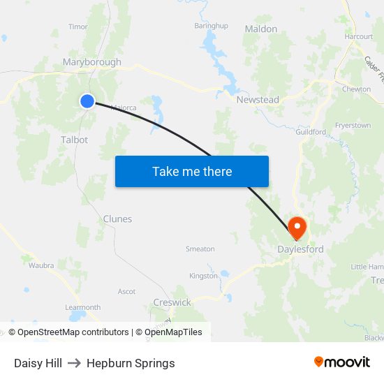 Daisy Hill to Hepburn Springs map