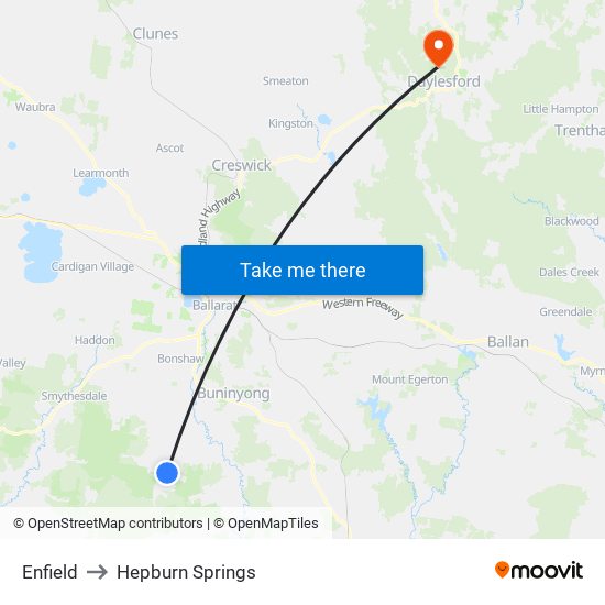 Enfield to Hepburn Springs map