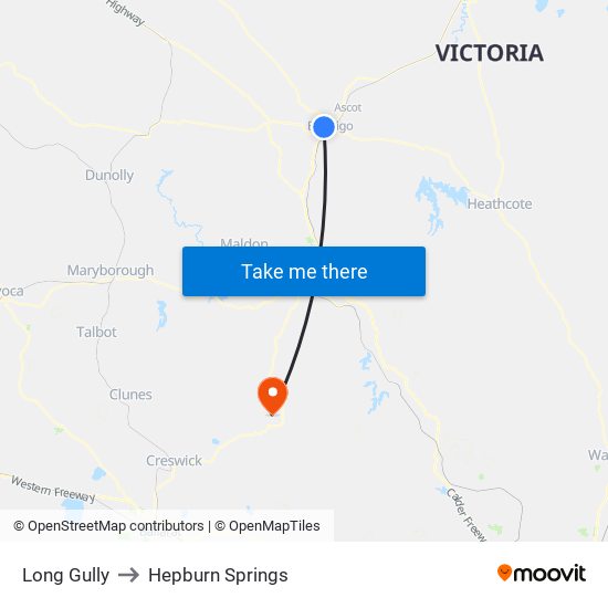 Long Gully to Hepburn Springs map