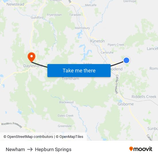 Newham to Hepburn Springs map