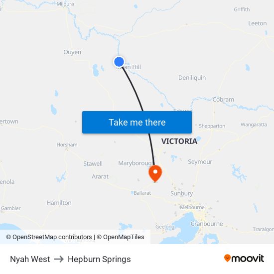 Nyah West to Hepburn Springs map