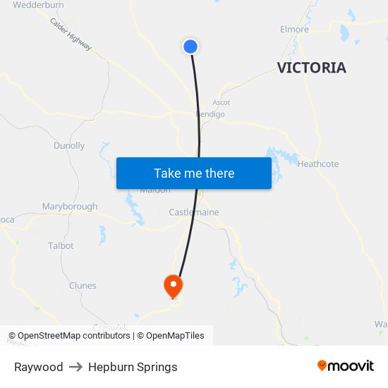 Raywood to Hepburn Springs map