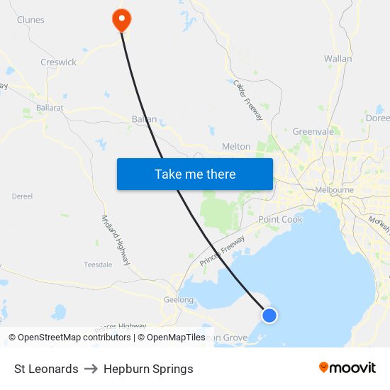 St Leonards to Hepburn Springs map