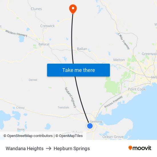 Wandana Heights to Hepburn Springs map