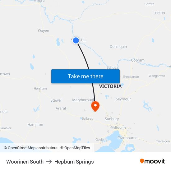 Woorinen South to Hepburn Springs map