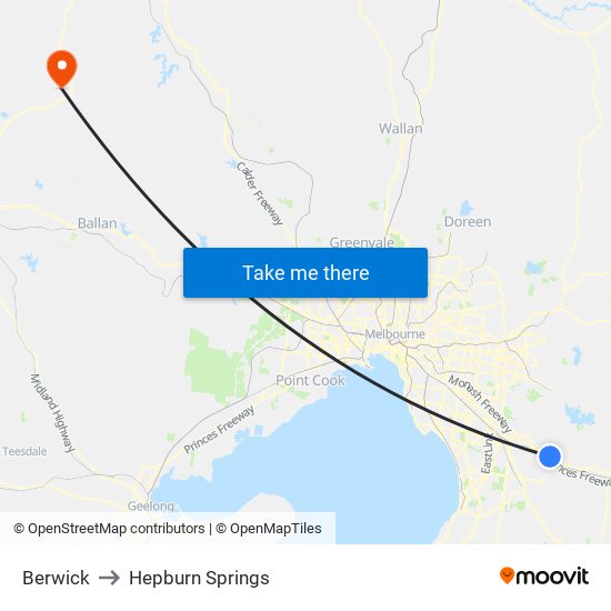Berwick to Hepburn Springs map