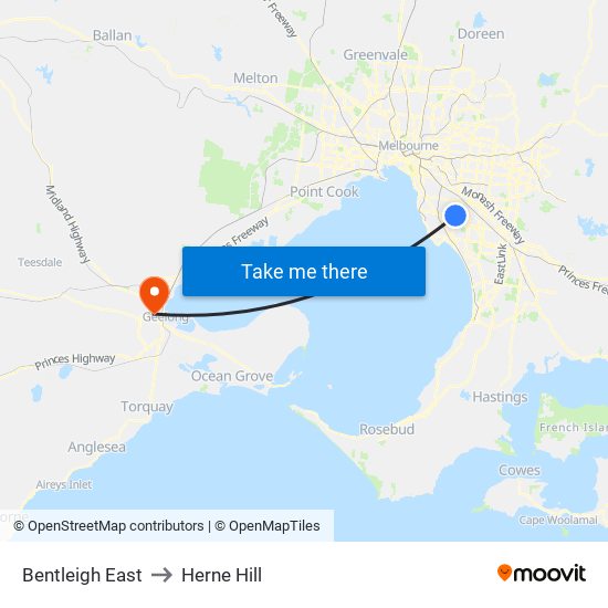 Bentleigh East to Herne Hill map