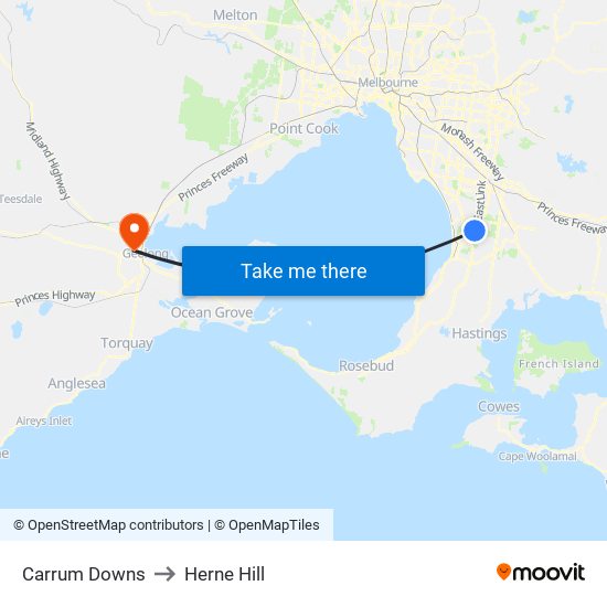 Carrum Downs to Herne Hill map