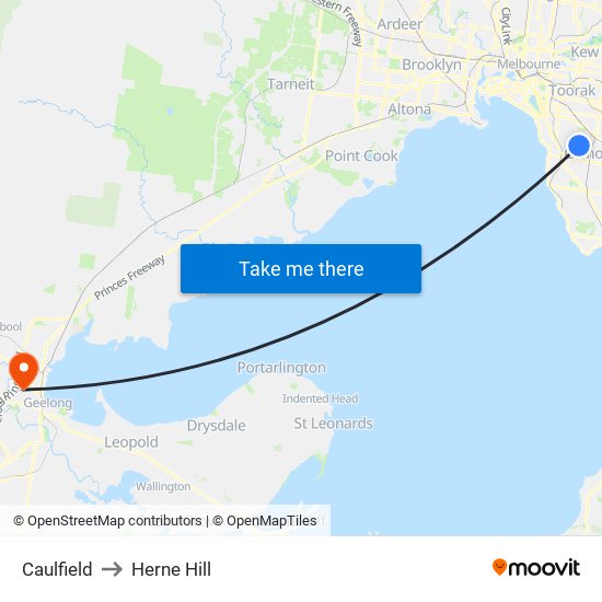 Caulfield to Herne Hill map