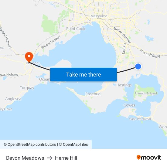 Devon Meadows to Herne Hill map