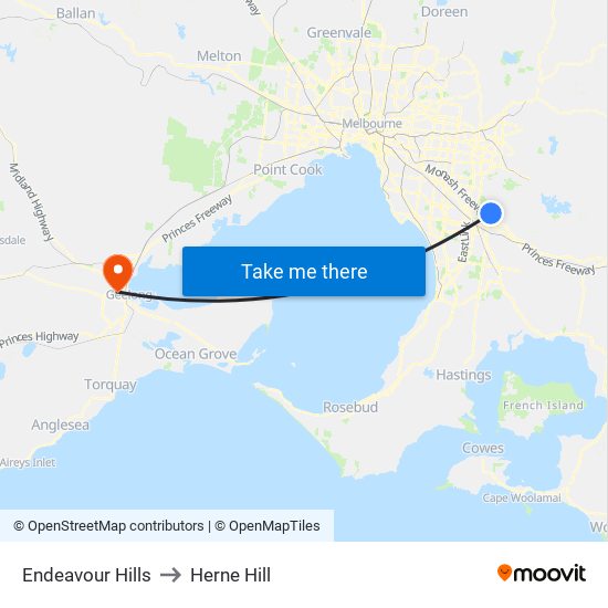 Endeavour Hills to Herne Hill map