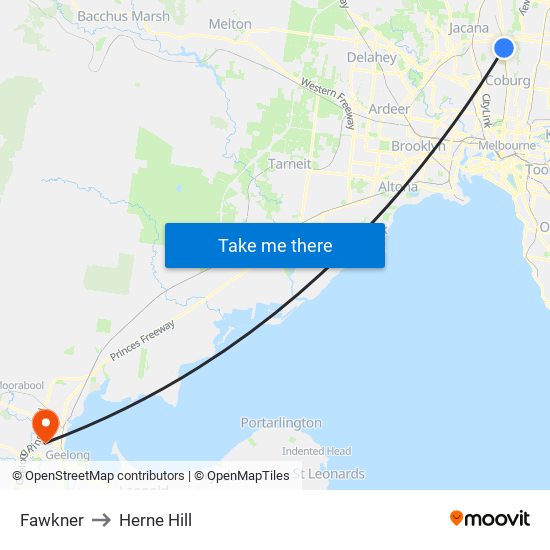 Fawkner to Herne Hill map