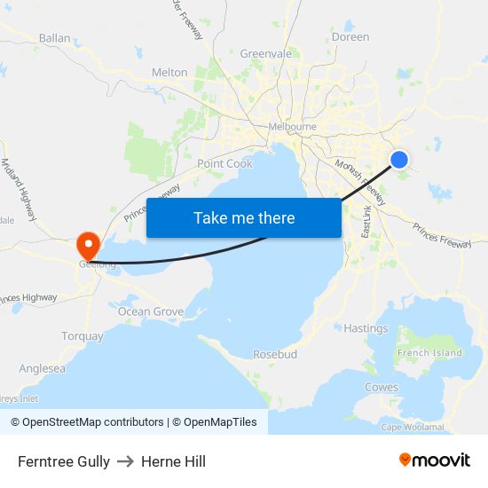 Ferntree Gully to Herne Hill map