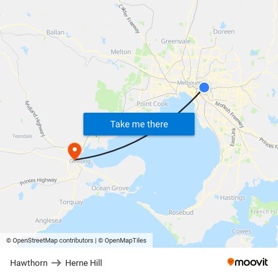 Hawthorn to Herne Hill map