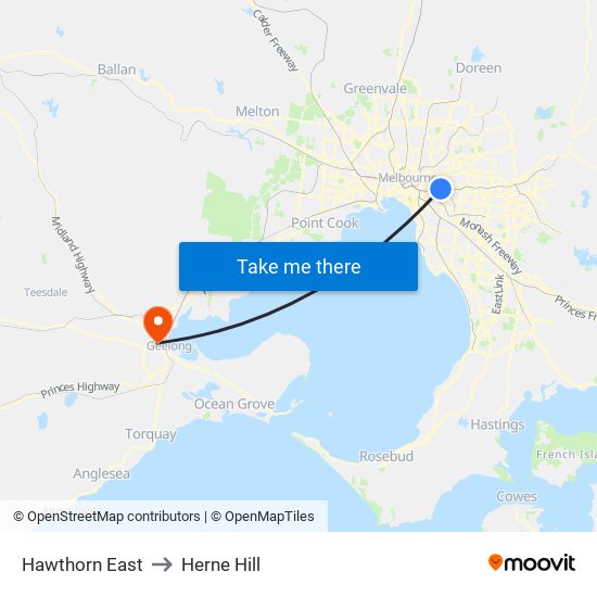 Hawthorn East to Herne Hill map