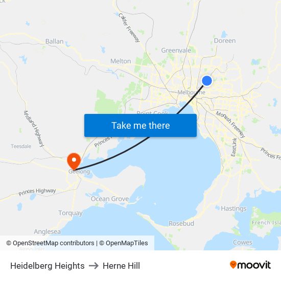 Heidelberg Heights to Herne Hill map