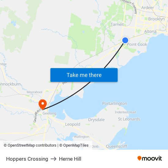 Hoppers Crossing to Herne Hill map