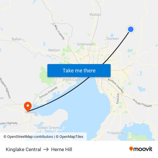 Kinglake Central to Herne Hill map