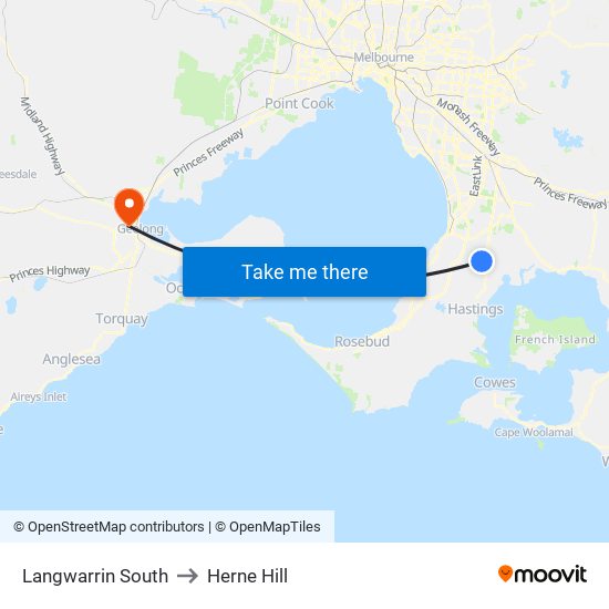 Langwarrin South to Herne Hill map