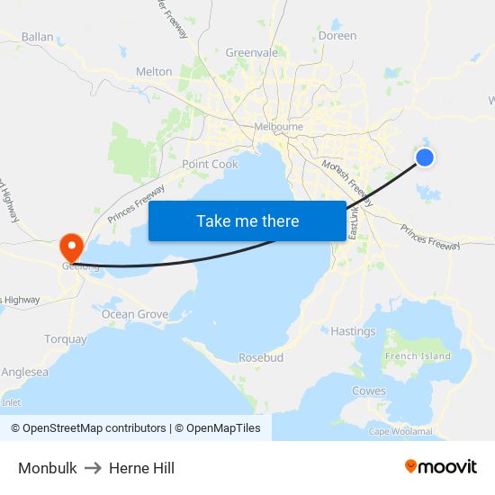 Monbulk to Herne Hill map