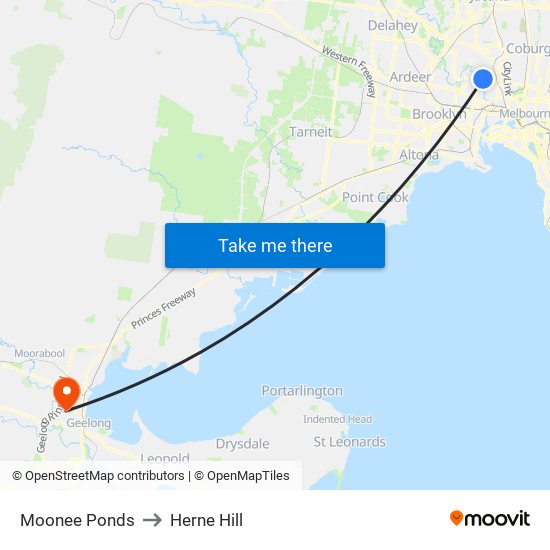 Moonee Ponds to Herne Hill map