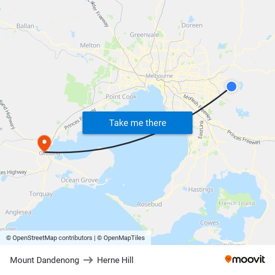 Mount Dandenong to Herne Hill map