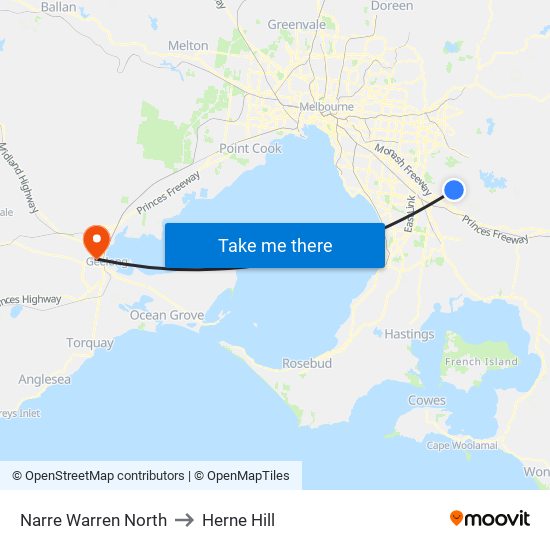 Narre Warren North to Herne Hill map