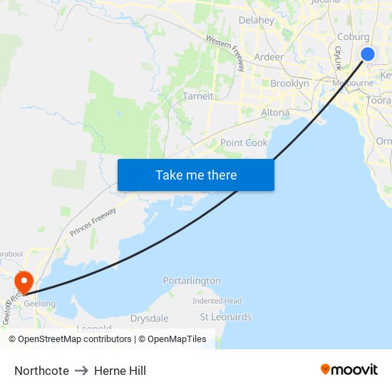 Northcote to Herne Hill map