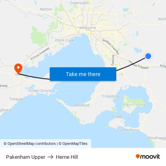 Pakenham Upper to Herne Hill map