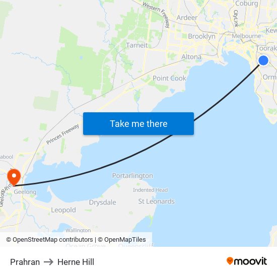 Prahran to Herne Hill map