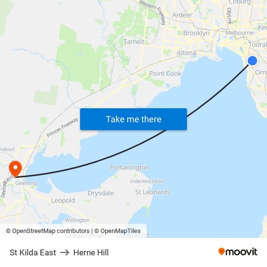 St Kilda East to Herne Hill map