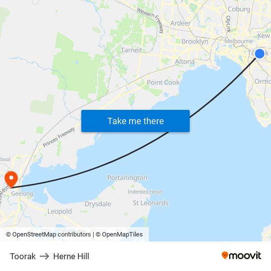 Toorak to Herne Hill map